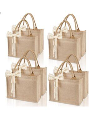 Reusable Burlap Tote Bag Set with Ribbon | Water-Resistant Grocery Bags